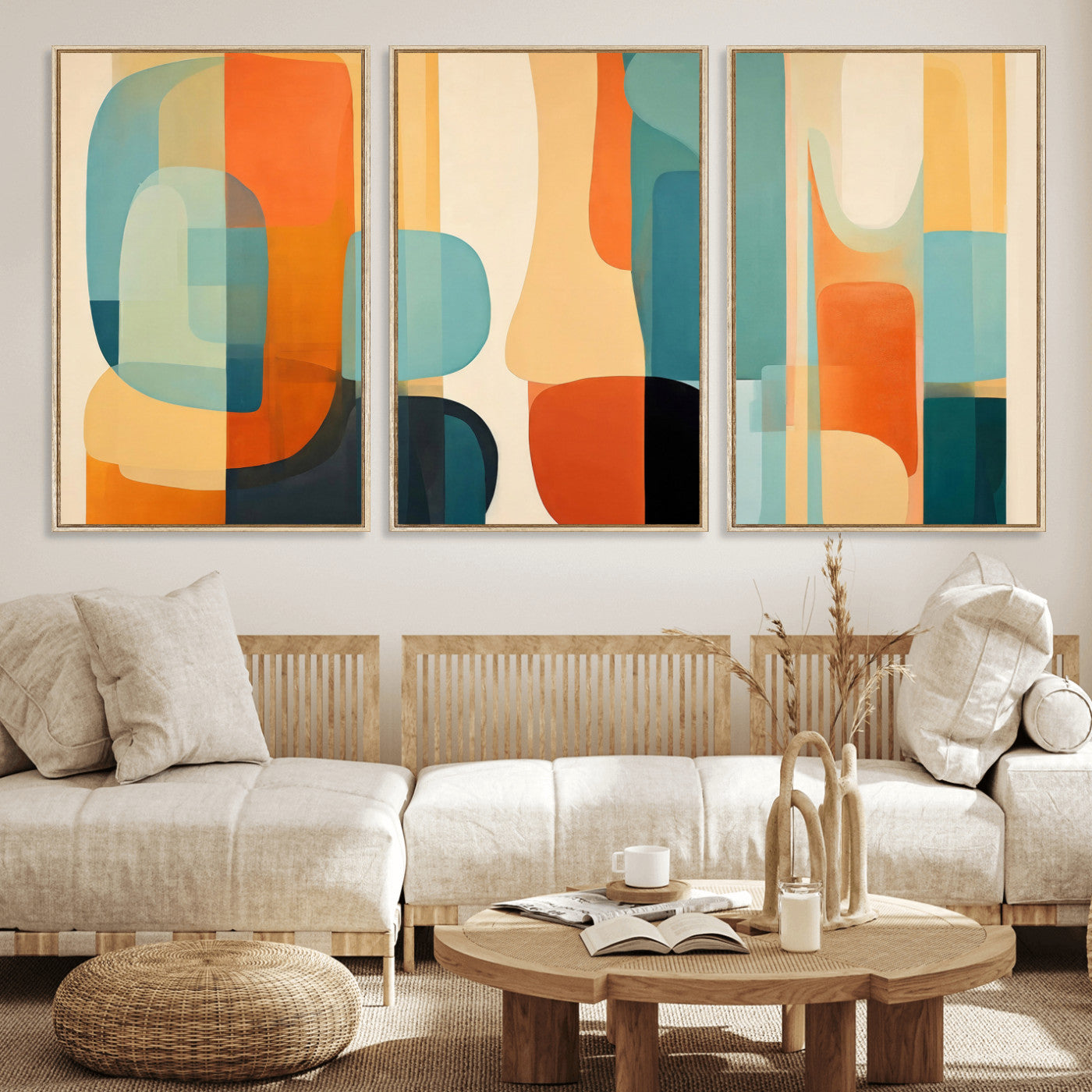 71488451-MGV-CV-60X30-3P - Abstract Geometric Wall Art Canvas Print, Mid Century Modern Wall Art, Abstract Wall Art Canvas Print for Living Room Bedroom Office
