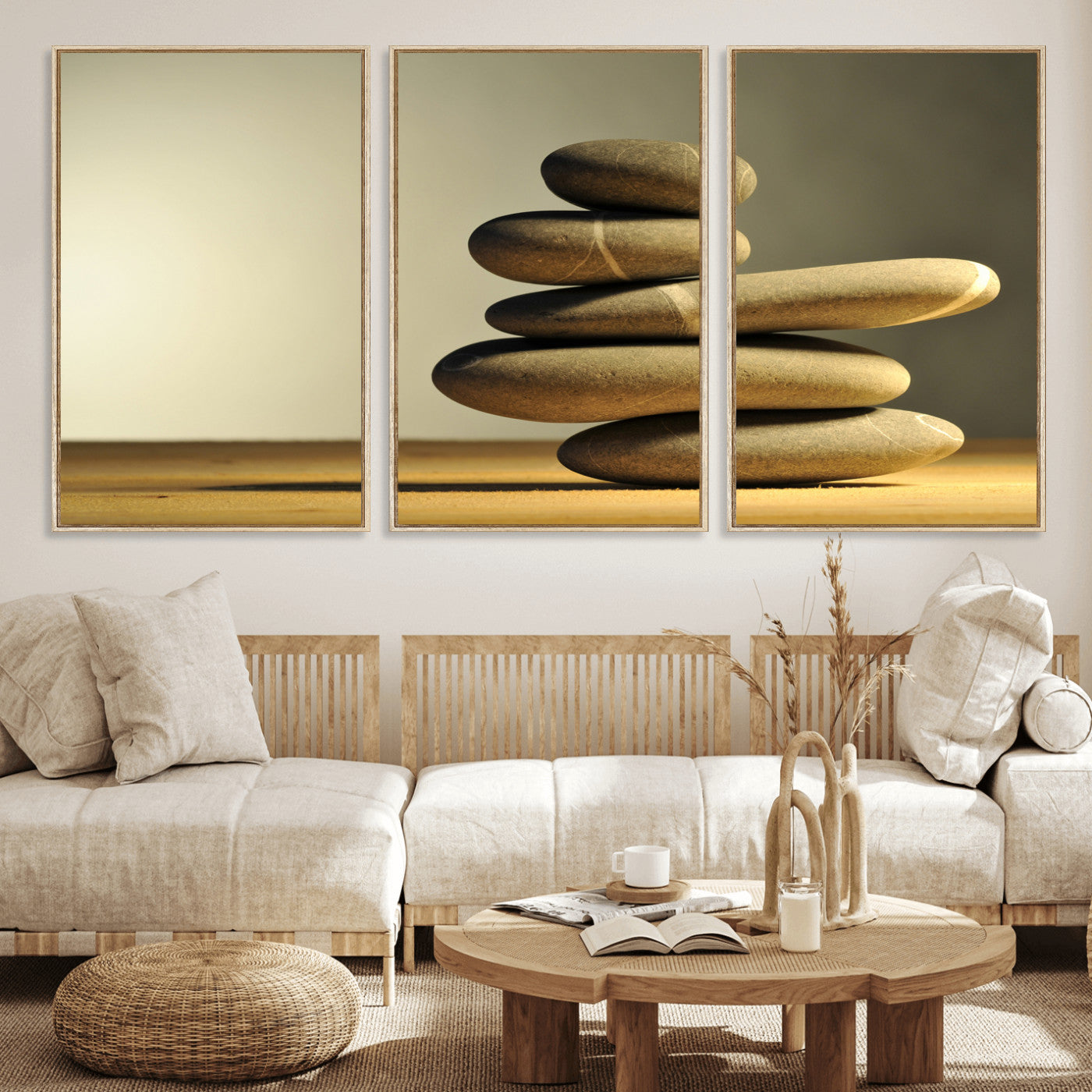 85424263-MGV-CV-36X24 - Zen Stone Wall Art Canvas Print, Balanced Rock Stack Framed Spa Artwork, Minimalist Meditation Decor for Living Room Bedroom Office Bathroom