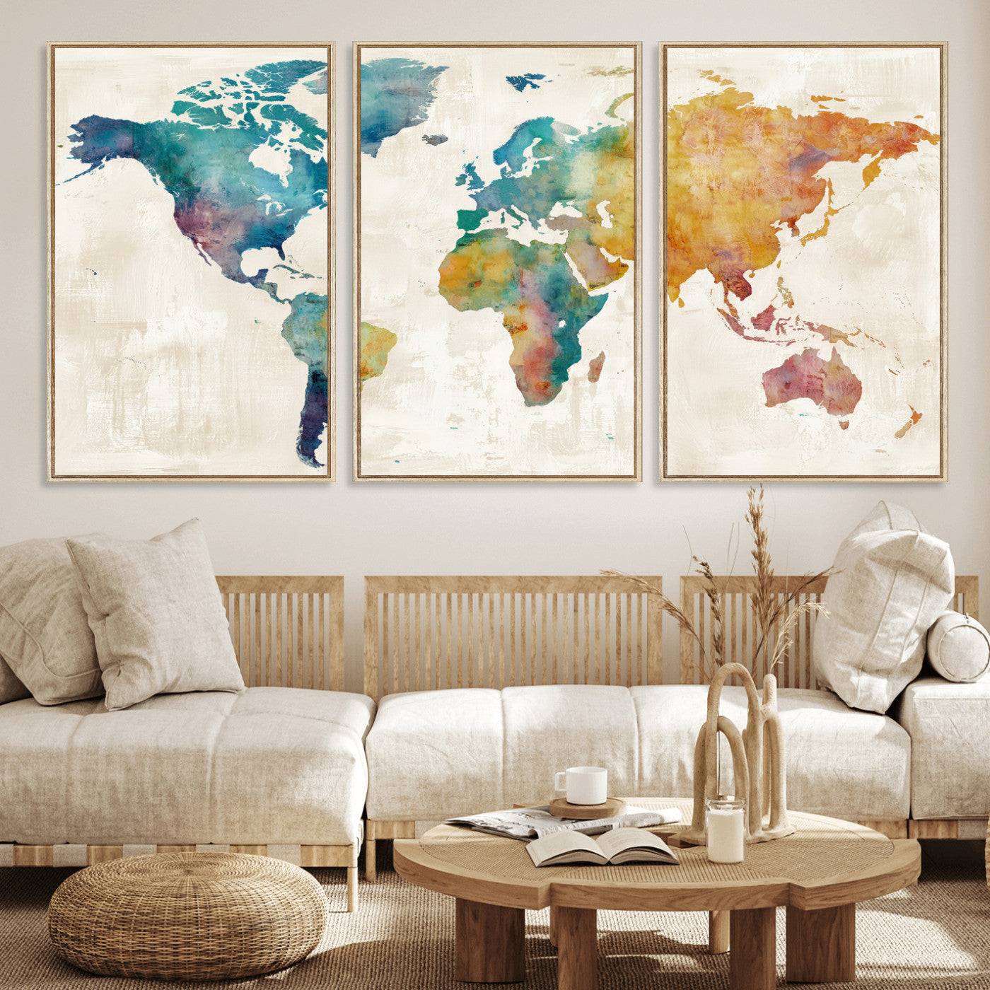 56556018-MGV-CV-36X24 - Watercolor World Map Canvas Wall Art Print – Abstract Colorful Travel Wall Decor