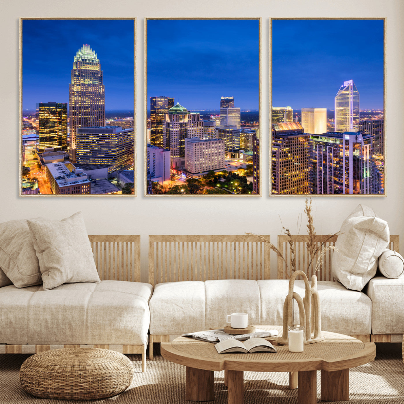 74382190-MGV-CV-36X24 - Charlotte Skyline Canvas Wall Art Print – North Carolina Cityscape Photography Print