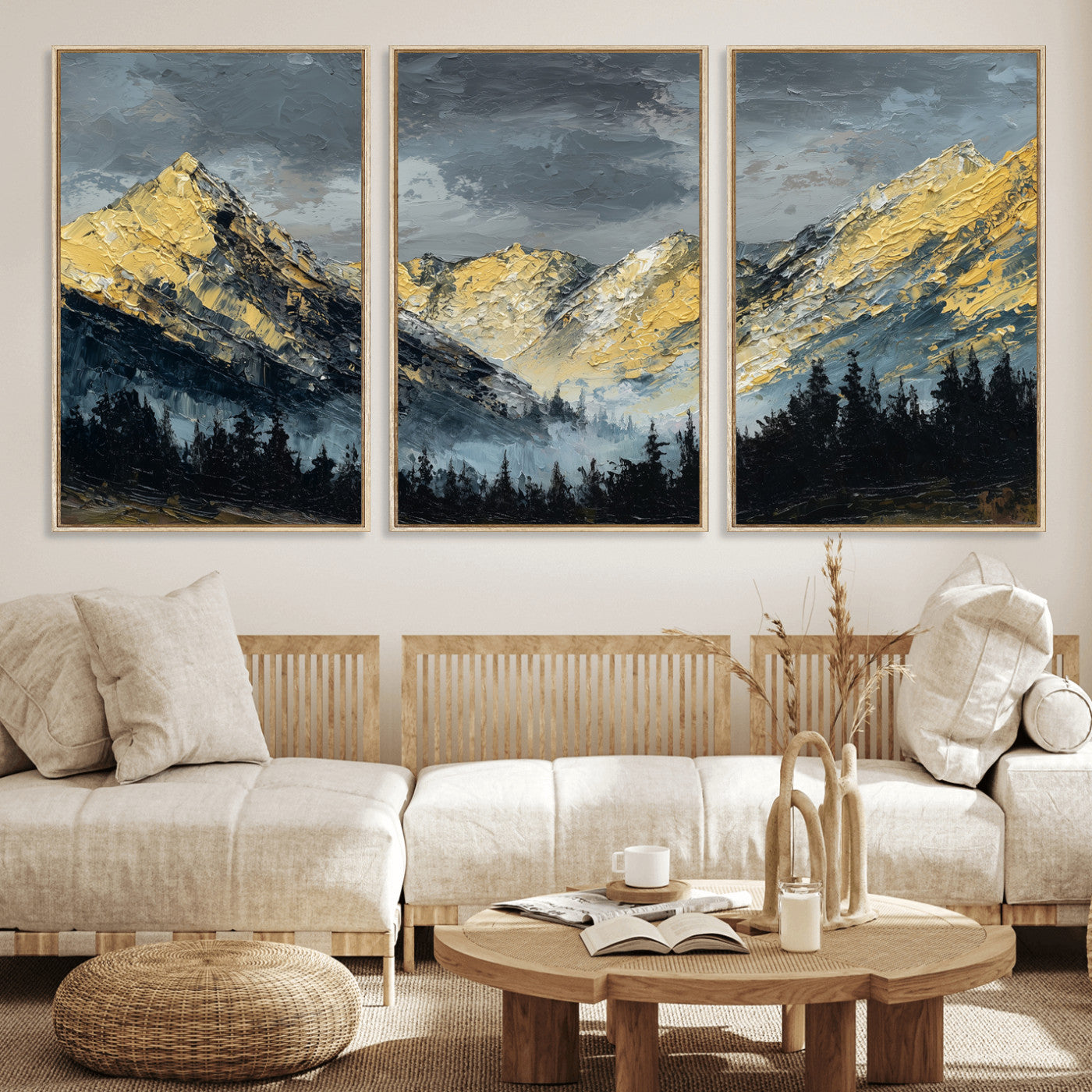 86912101-MGV-CV-48X32-3P - Abstract Mountain Wall Art Canvas Print Modern Landscape Painting Print