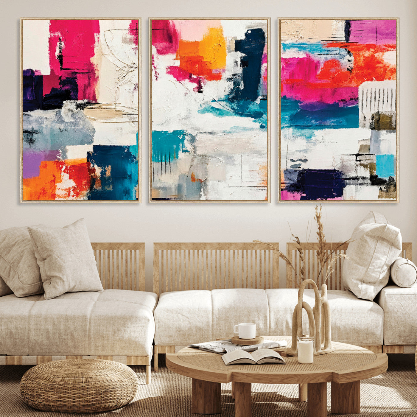 57864023-MGV-CV-36X24 - Blue Teal Abstract Canvas Wall Art | Modern Textured Painting Print, Navy Orange White Contemporary Art, Neutral Living Room Decor, Office Art