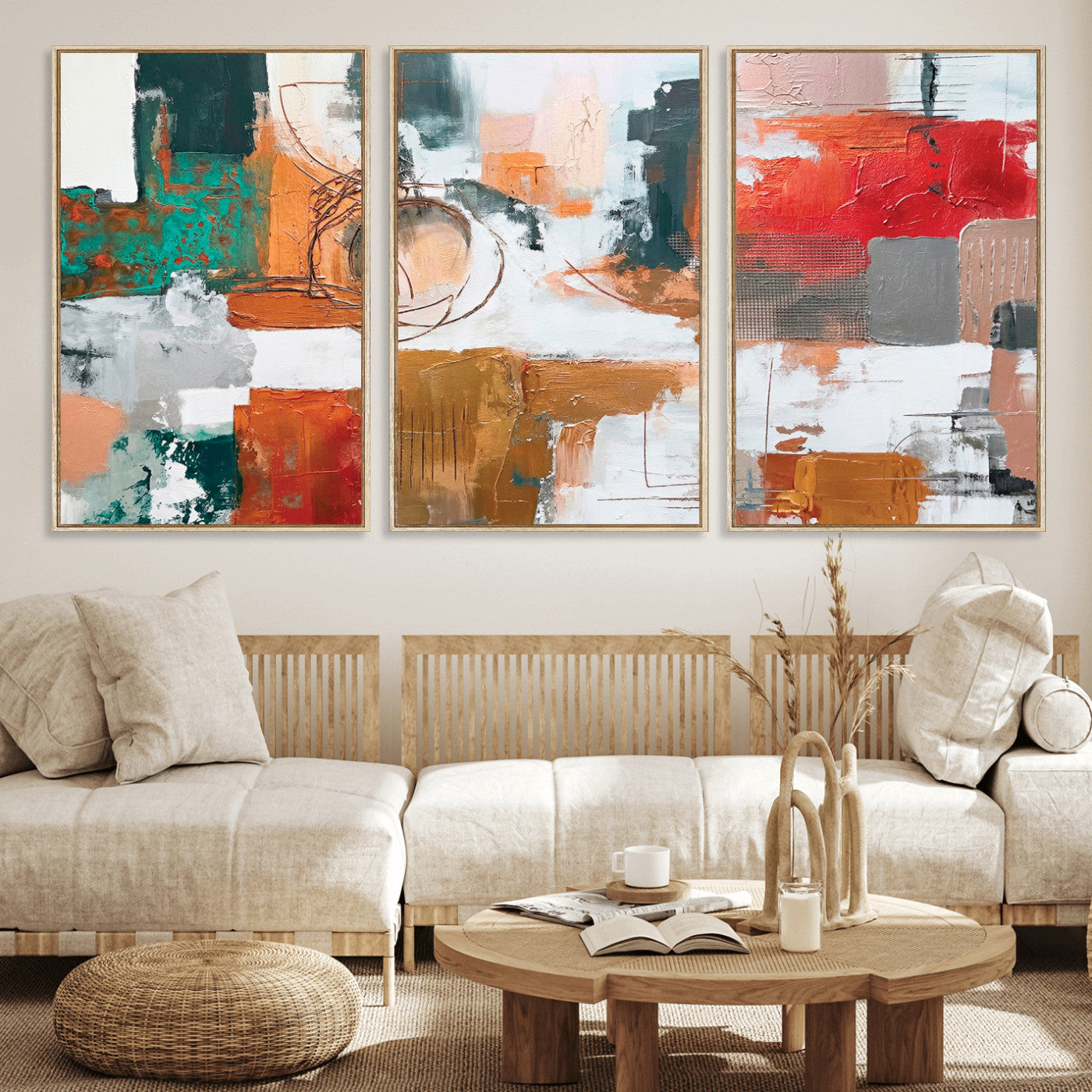 50720312-MGV-CV-36X24 - Blue Teal Abstract Canvas Wall Art | Modern Textured Painting Print, Navy Orange White Contemporary Art, Neutral Living Room Decor, Office Art.