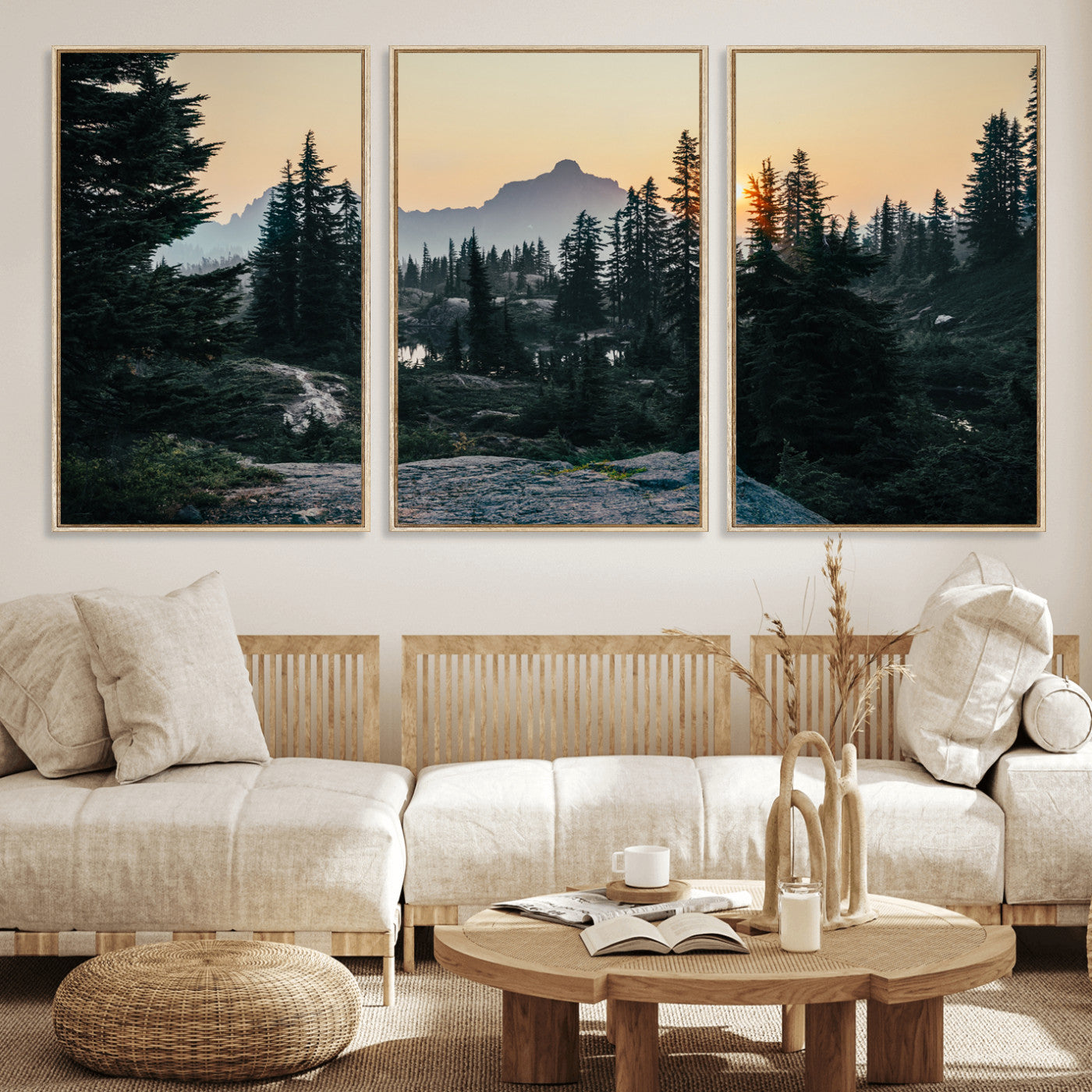 89996020-MGV-CV-36X24 - Mountain Forest Canvas Wall Art Print - Pine Tree Landscape, Sunset Nature Photography, Wilderness Wall Decor, Ready to Hang