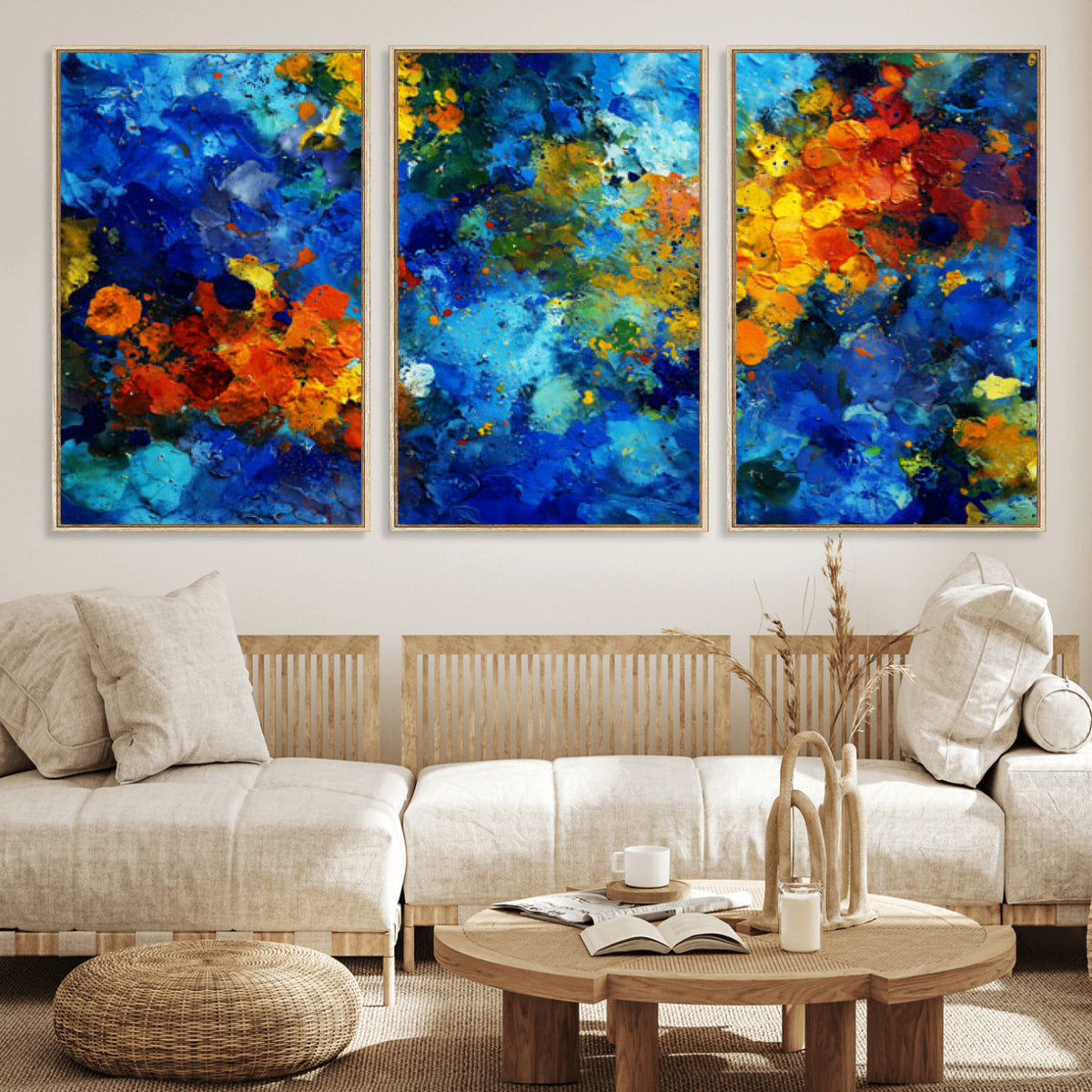 52431611-MGV-CV-36X24 - Vibrant Blue Abstract Canvas Wall Art Colorful Impasto Oil Painting Print