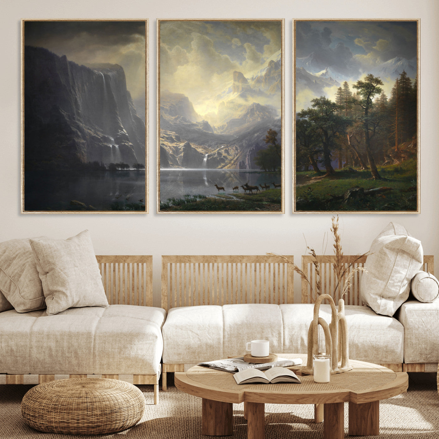 63266254-MGV-CV-36X24 - Albert Bierstadt Among the Sierra Nevada California Wall Art Canvas Print, Landscape Painting Print