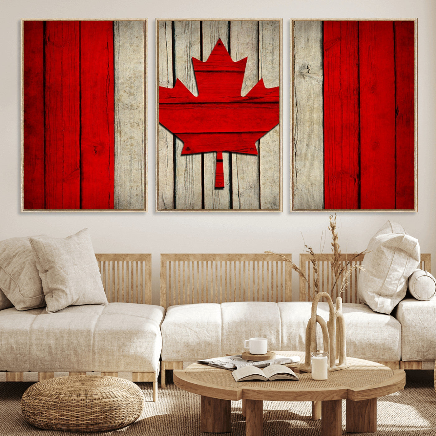 22674-MGV-CV-36X24-Rustic Canada Flag Wall Art – Framed Canadian Flag Canvas Print, Vintage Wood Texture Home or Office Decor