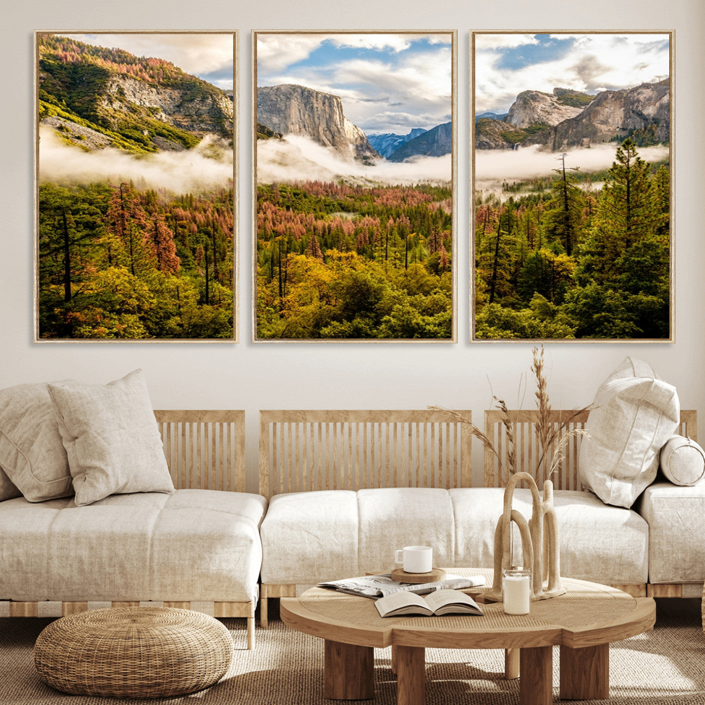 -Half Dome Yosemite Canvas Wall Art – Majestic Triptych Landscape Print – National Park Nature Decor