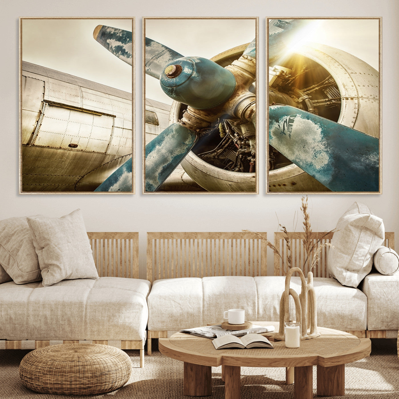 14106-MGV-FC-60X30-3P_Natural-Vintage Airplane Canvas Print