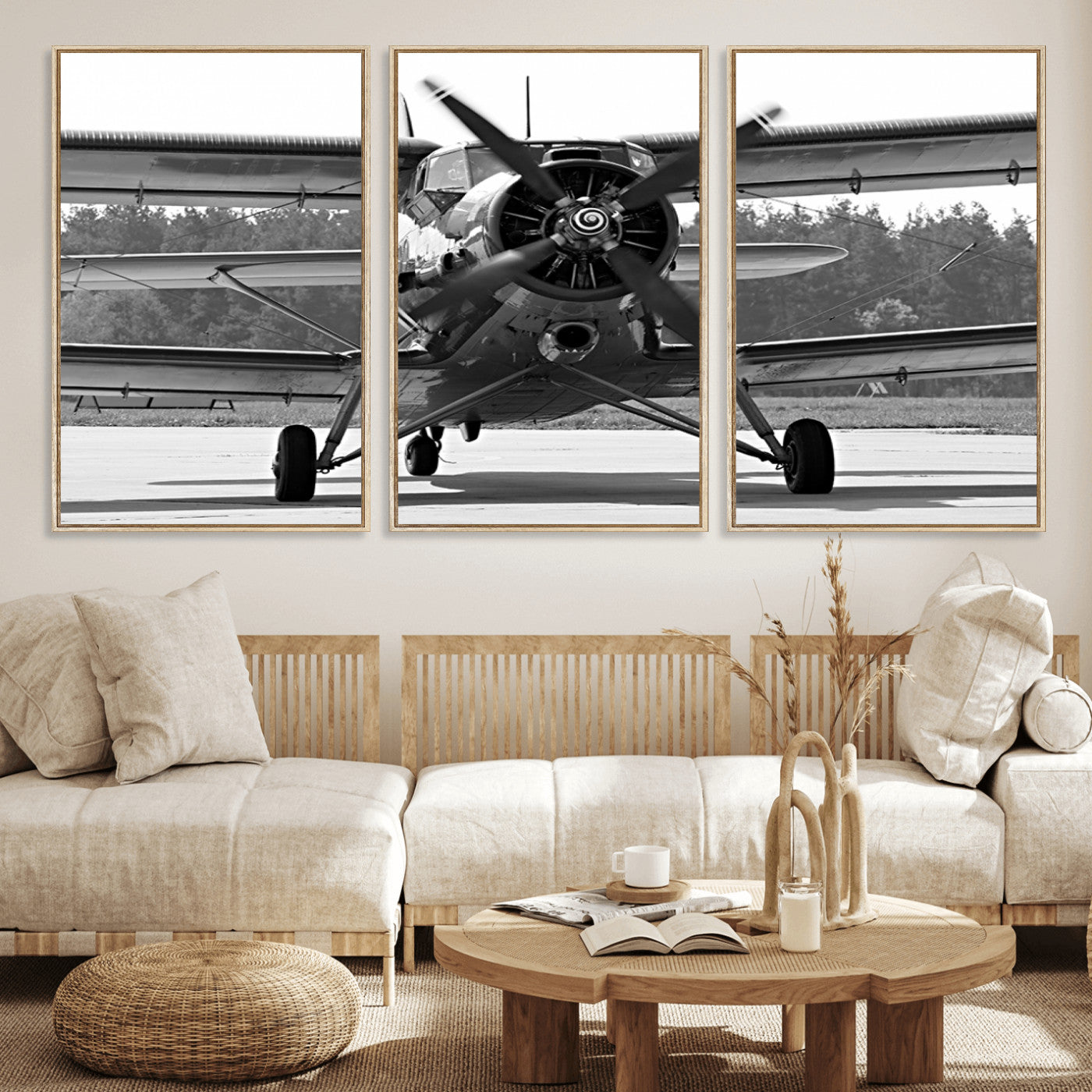 74816-MGV-FC-60X30-3P_Natural-Wall Art Old War Plane Canvas Print
