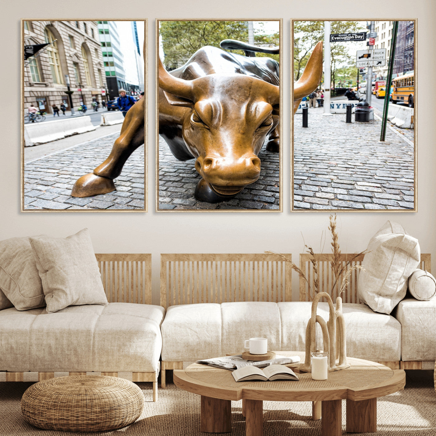86623-MGV-FC-60X30-3P_Natural-Charging Bull Wall Art Canvas Print