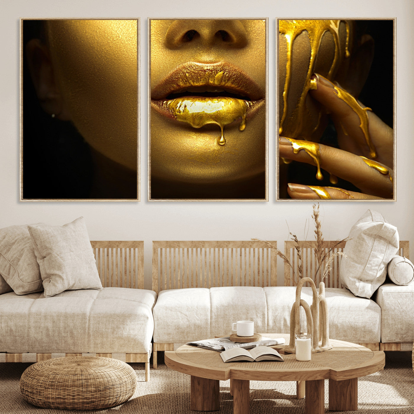 24252-MGV-FC-60X30-3P_Natural-Gold and Women Wall Art Canvas Print