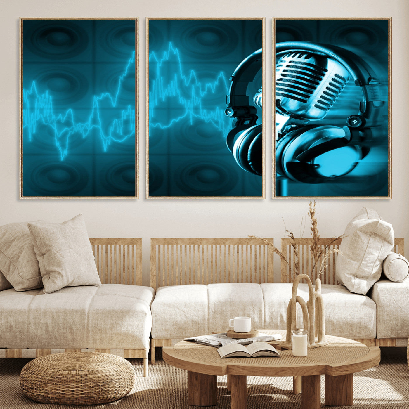 42329-MGV-FC-60X30-3P_Natural-Music and Microphone Wall Art Canvas Print