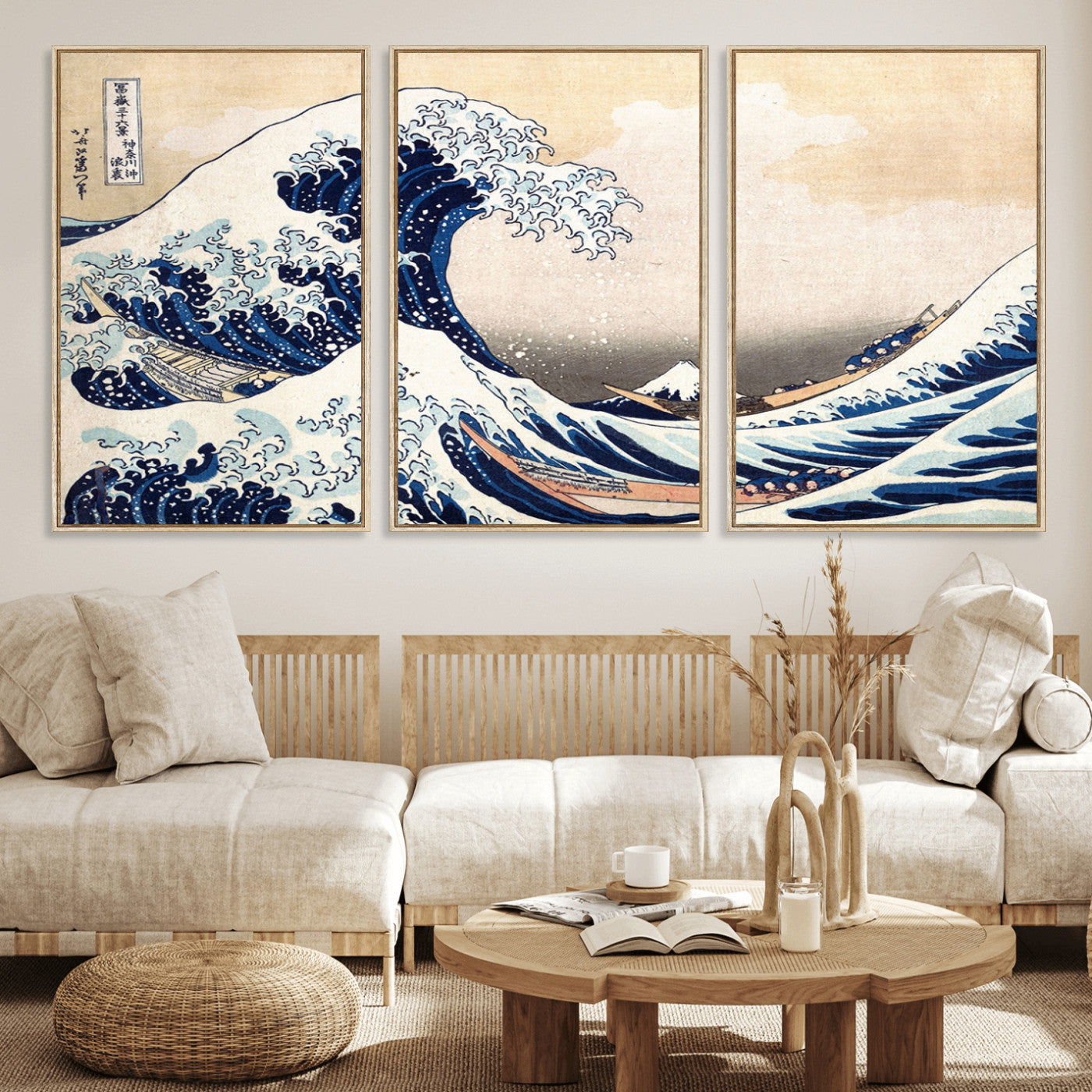 35635-MGV-FC-60X30-3P_Natural-Hokusai: The Breaking Wave off Kanagawa Canvas Print