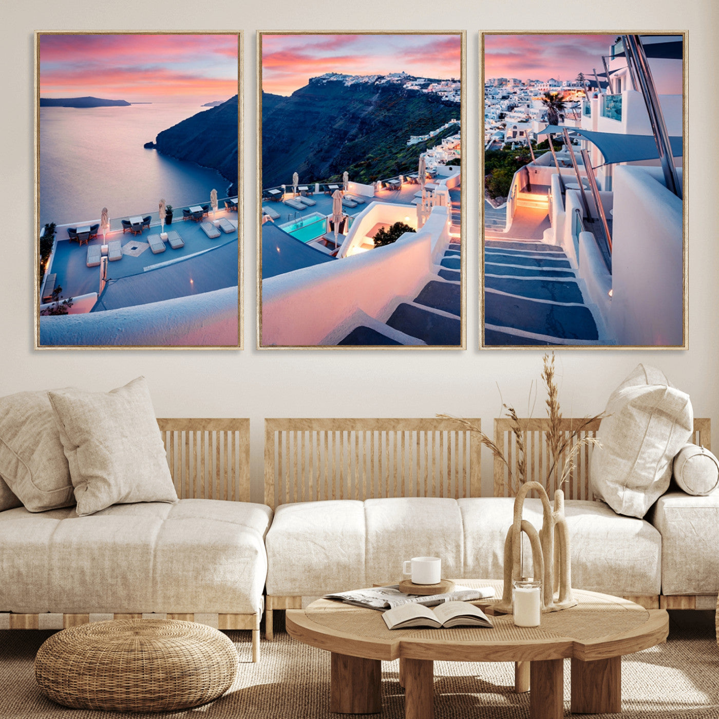 35350-MGV-FC-60X30-3P_Natural-Santorini Island Wall Art Canvas Print