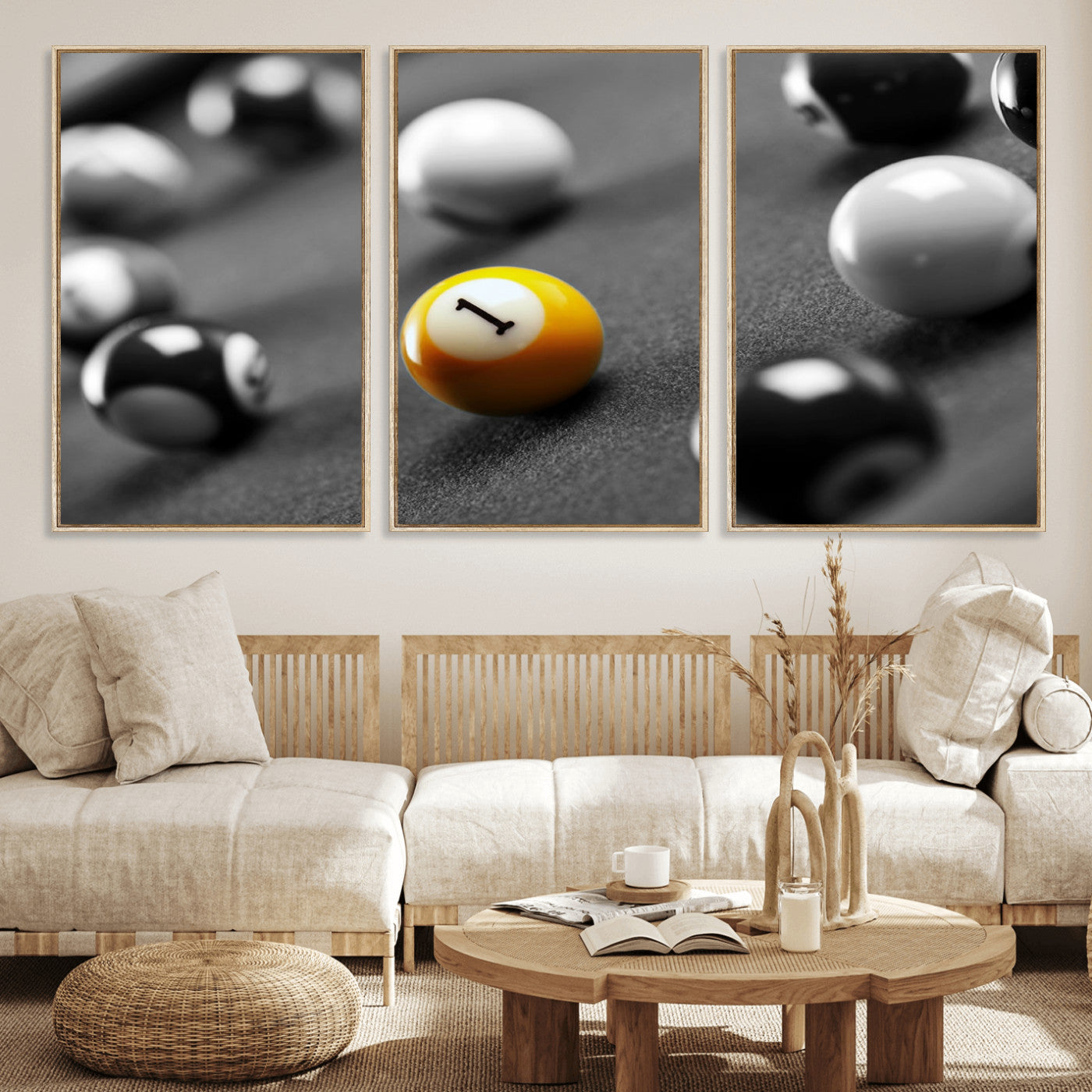 16722-MGV-FC-60X30-3P_Natural-Wall Art Pool Table and Balls Canvas Print