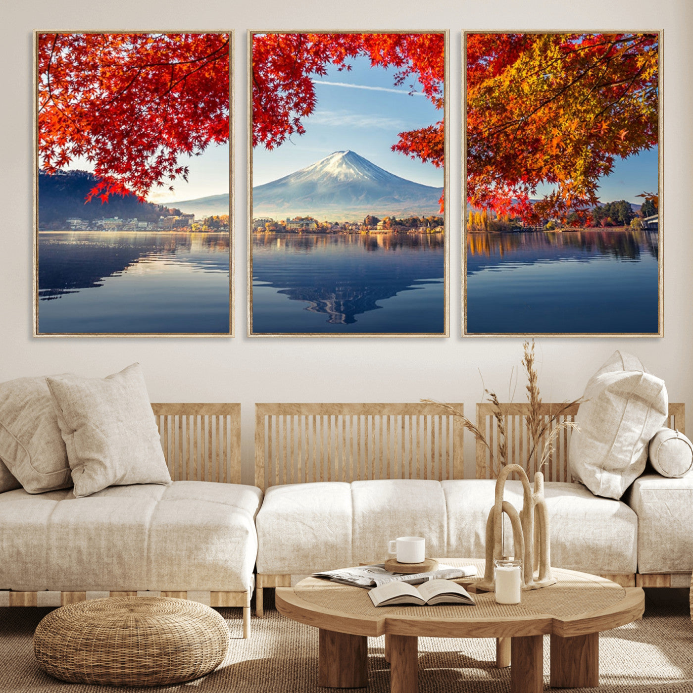 26428-MGV-FC-60X30-3P_Natural-Mount Fuji Canvas Wall Art Japan Autumn Mountain Canvas Print Wall Art