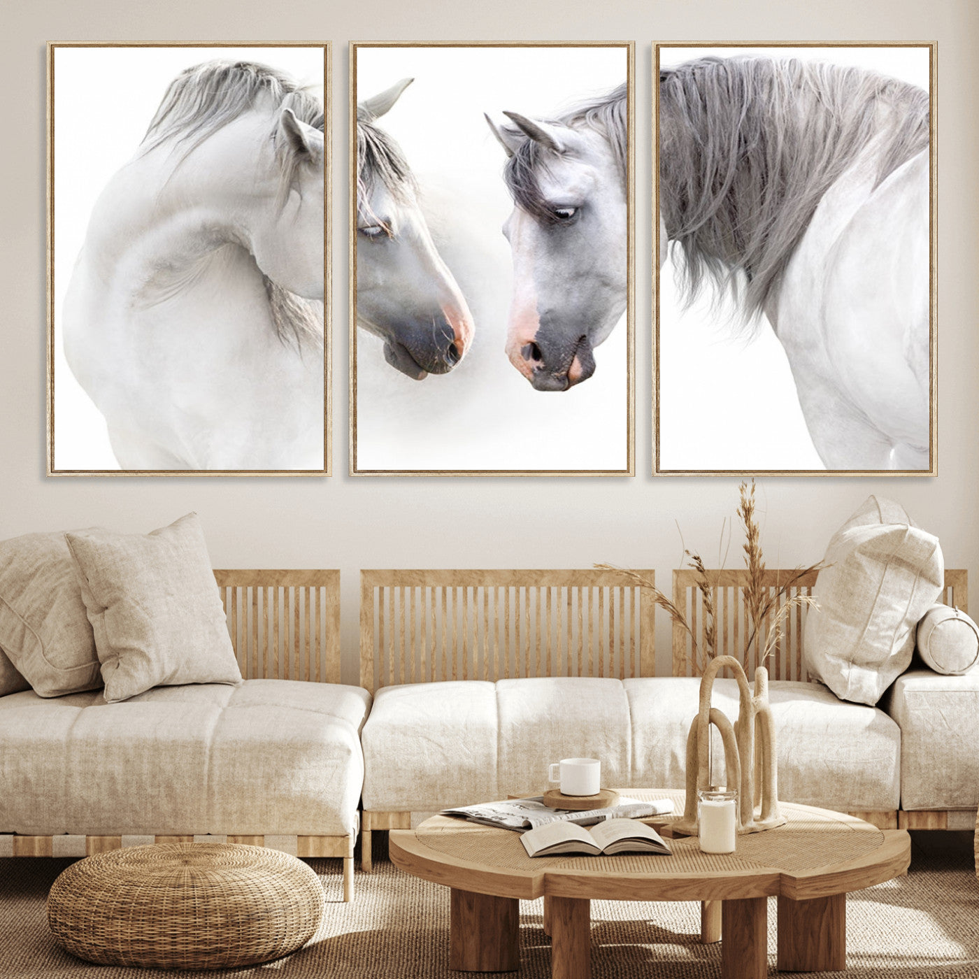 81129-MGV-FC-60X30-3P_Natural-White Horse Wall Art Animal Canvas Print
