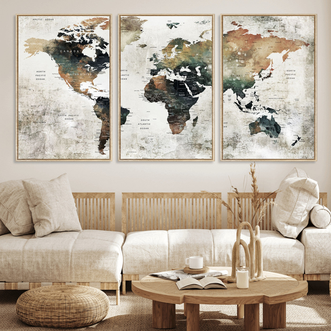 19444-MGV-FC-60X30-3P_Natural-Push Pin World Map Canvas Print – Travel Tracker Wall Art for Couples, Perfect Anniversary Gift for Home or Office Decor