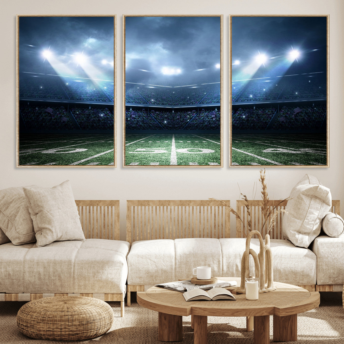 74741-MGV-FC-60X30-3P_Natural-American Football Stadium Wall Art Canvas, American Football Stadium Canvas Print