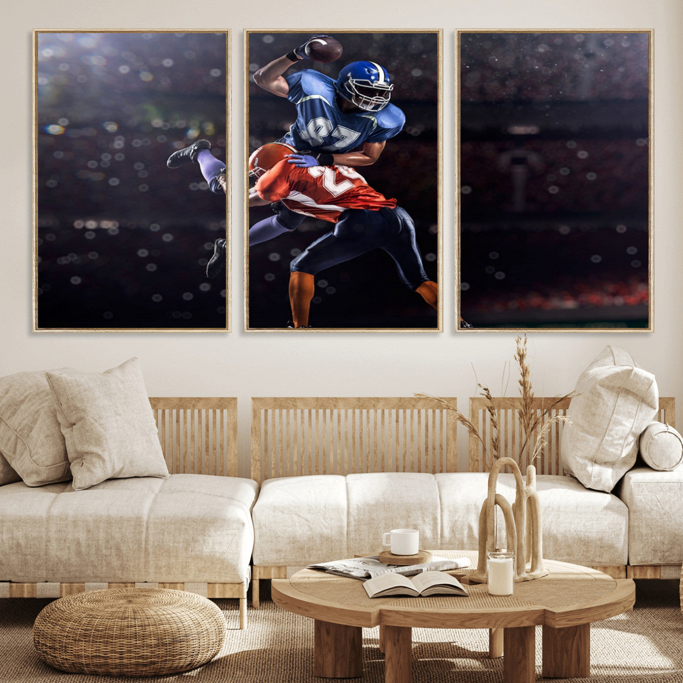 76491-MGV-FC-60X30-3P_Natural-American Football Wall Art Canvas Print, Stadium Sport Wall Art Print