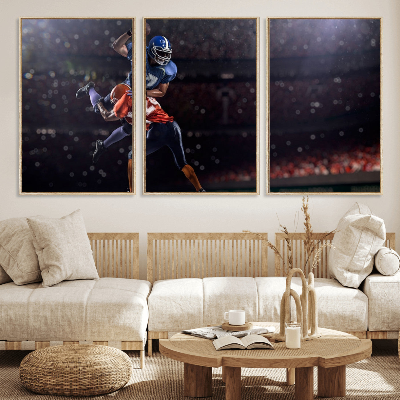 68009-MGV-FC-60X30-3P_Natural-American Football Wall Art Canvas Print, Stadium Sport Wall Art Print