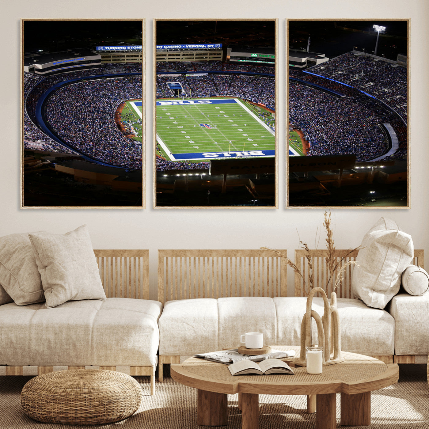 19030-MGV-FC-60X30-3P_Natural-Buffalo Bills NFL Football Team Print - Highmark Stadium Wall Art Canvas Print