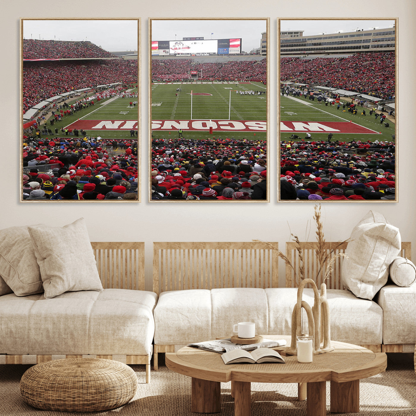 23461-MGV-FC-60X30-3P_Natural-Wisconsin Badgers Team Print Canvas - Madison Camp Randall Stadium Wall Art Canvas Print