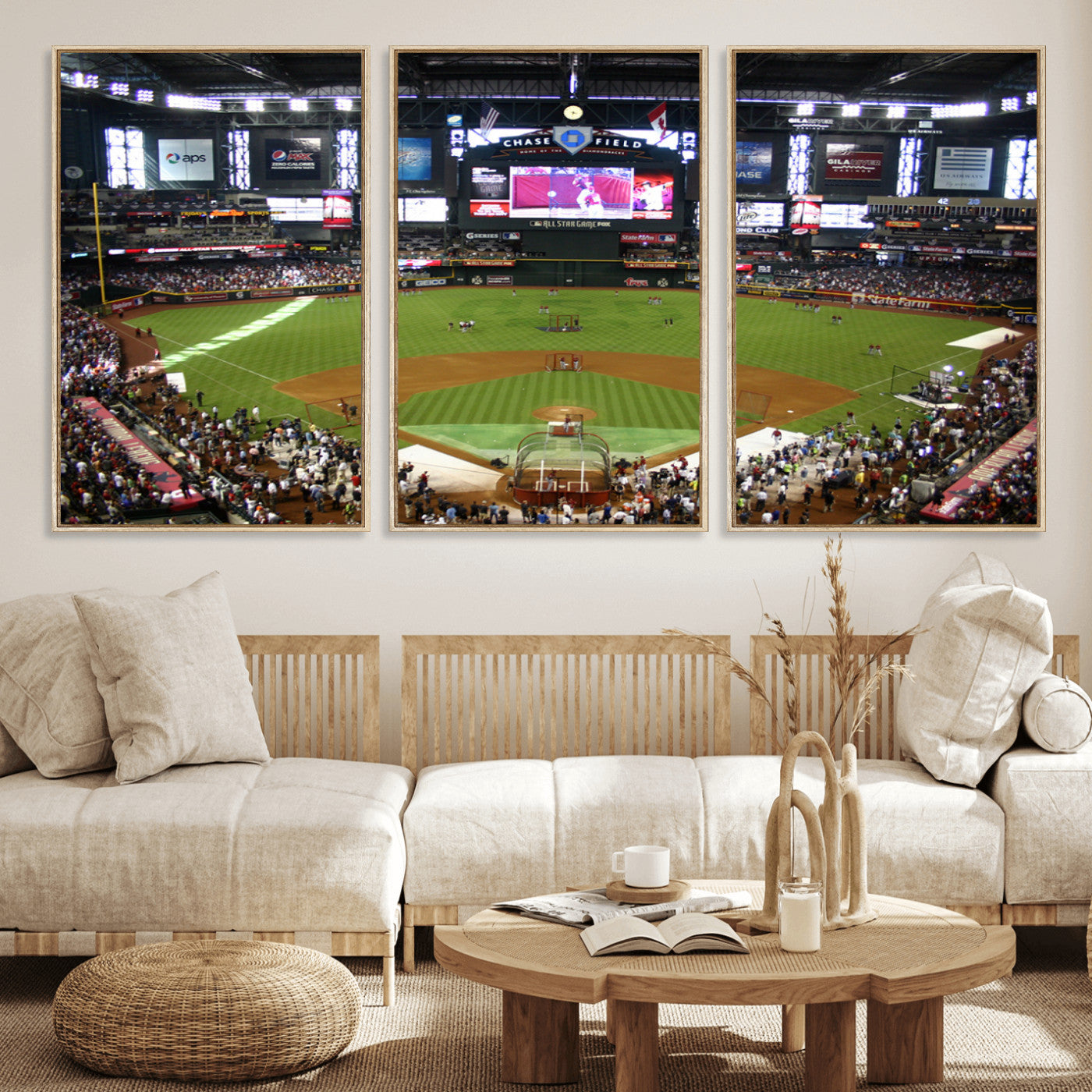 91630-MGV-FC-60X30-3P_Natural-Arizona Diamondbacks Baseball Team Print - Phoenix Chase Field Baseball Stadium Wall Art Canvas