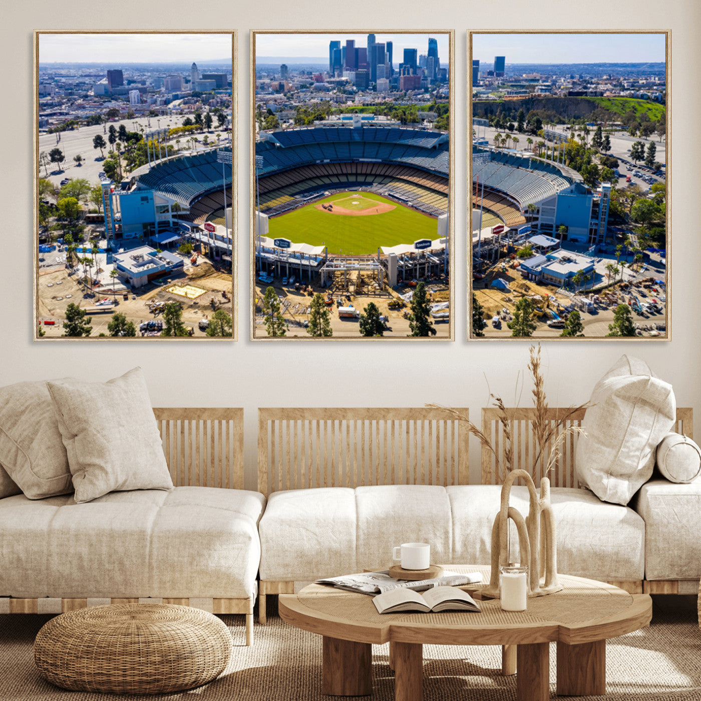 58596-MGV-FC-60X30-3P_Natural-Los Angeles Dodgers Dodger Stadium Wall Art Canvas Print - MLB Baseball Stadium, Framed Los Angeles