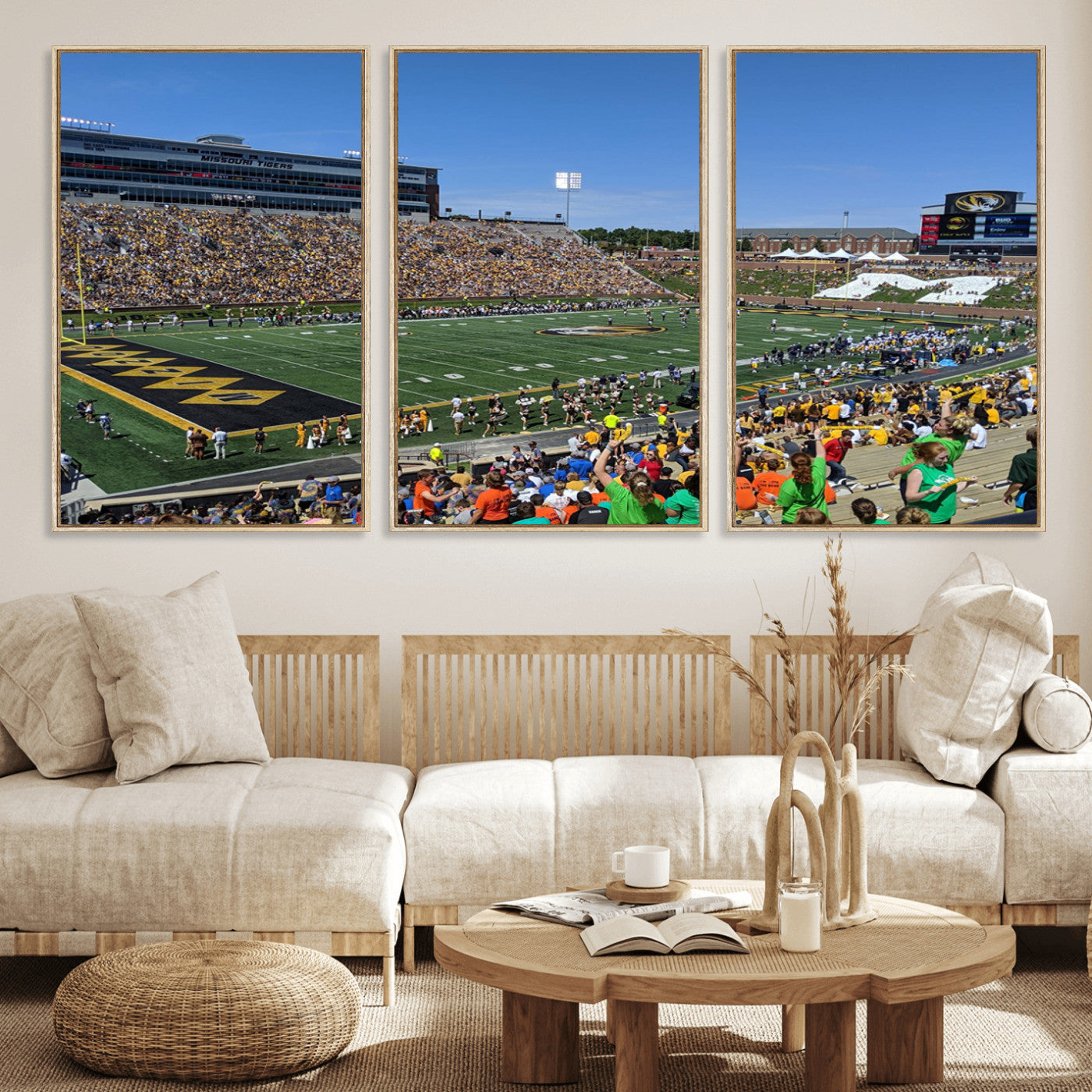 38399-MGV-FC-60X30-3P_Natural-University of Missouri Tigers Football Team Print - Columbia Faurot Field Memorial Stadium Wall Art