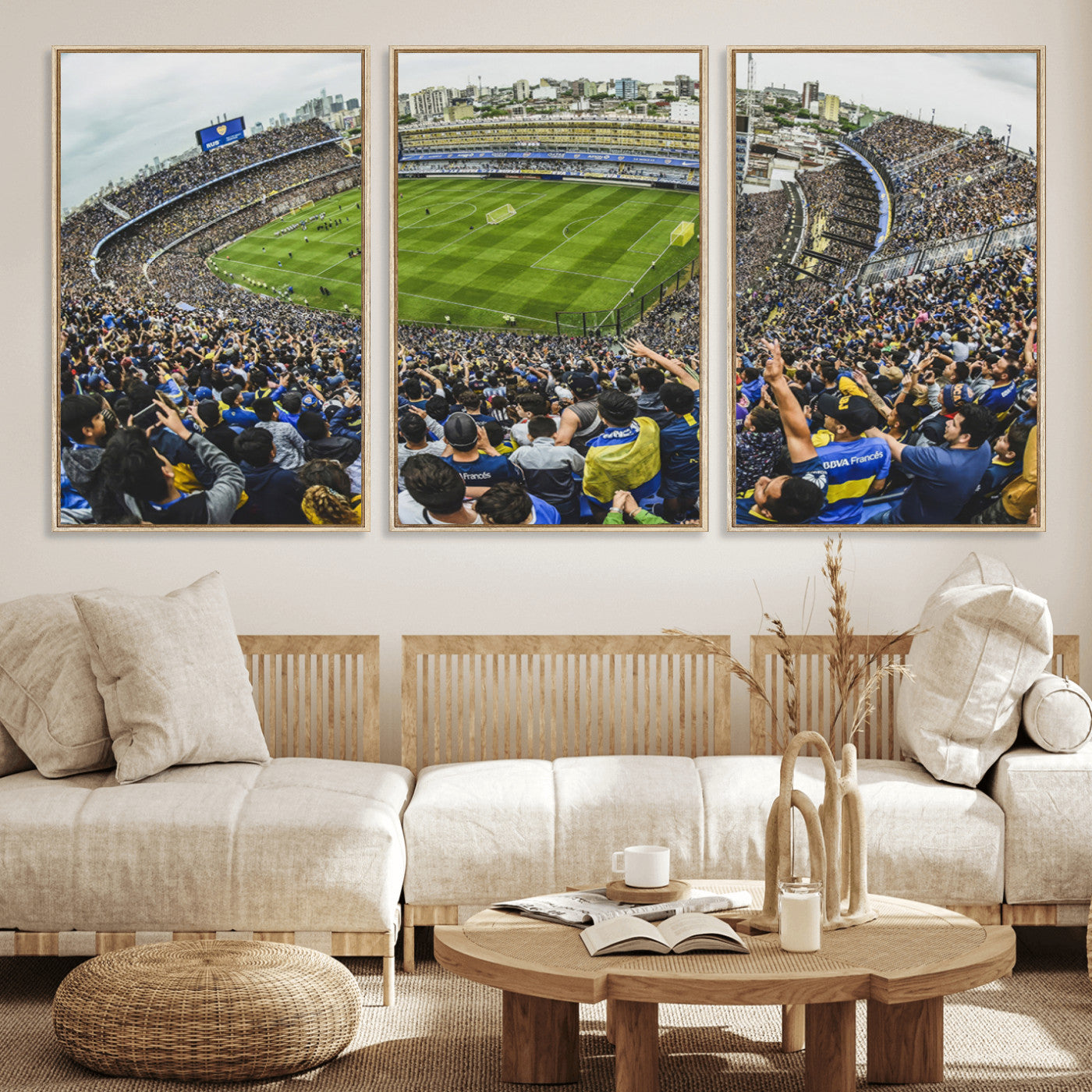 63839-MGV-FC-60X30-3P_Natural-Boca Juniors Soccer Team Print Wall Art - Buenos Aires Bombonera Stadium Canvas Print