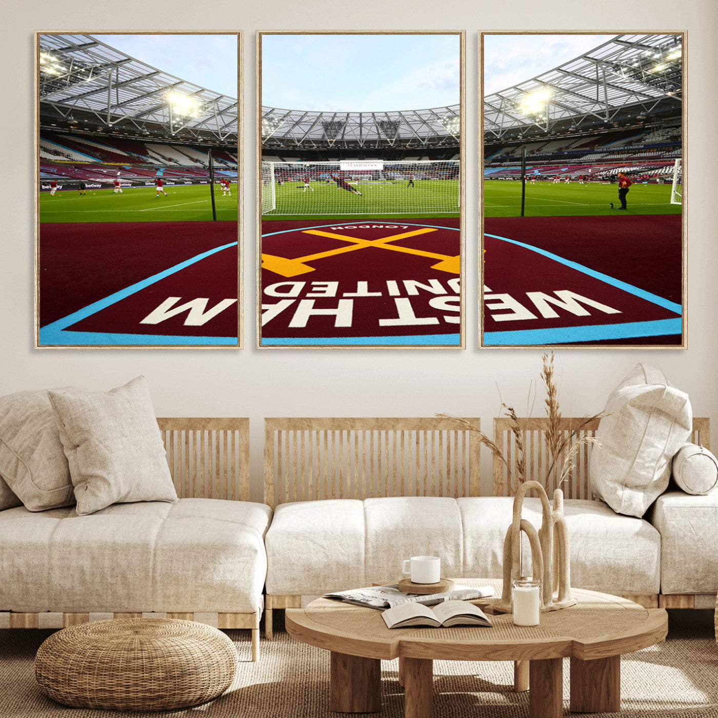 77367-MGV-FC-60X30-3P_Natural-West Ham United FC Stadium Canvas Wall Art – London Stadium Football Print – Premier League Team