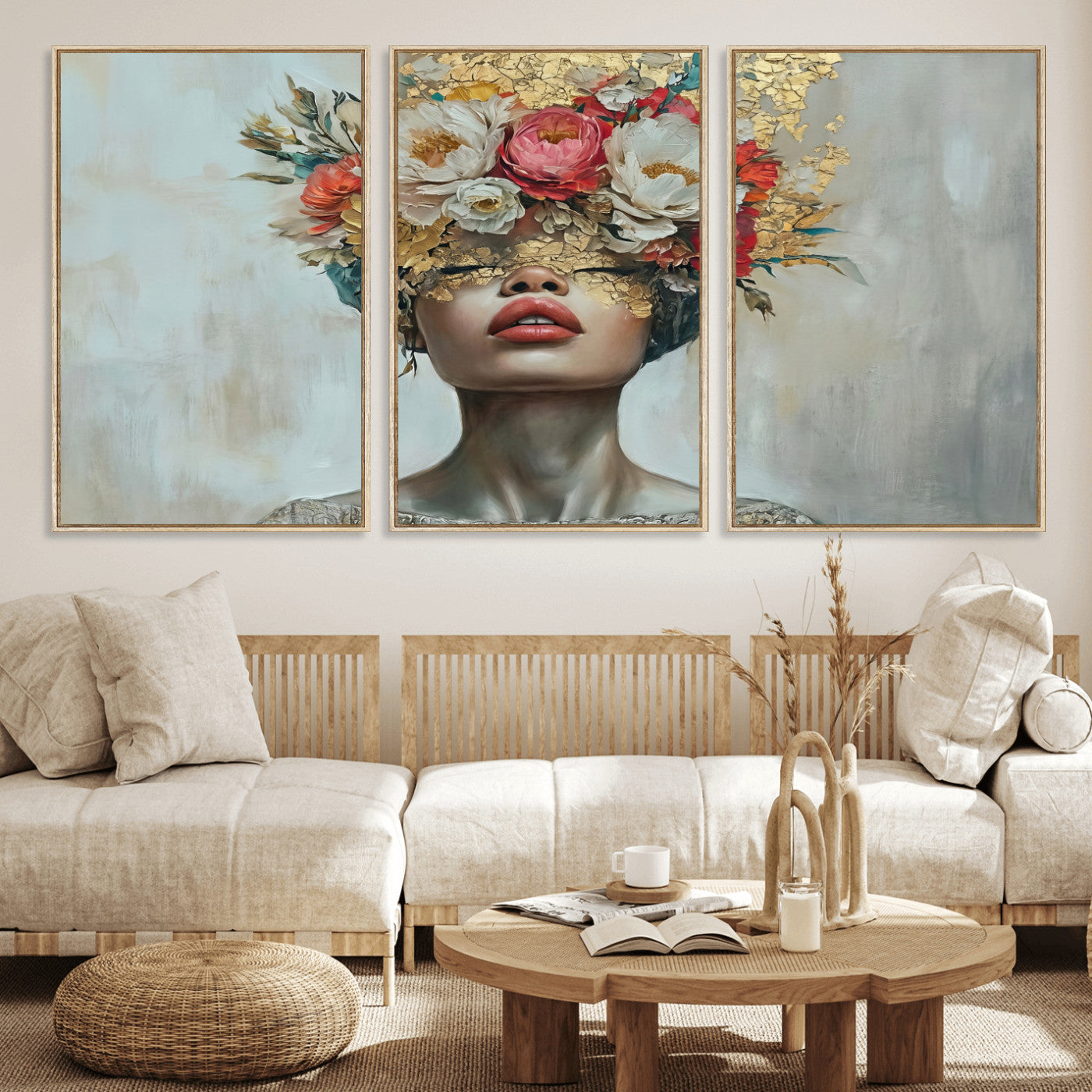 26919-MGV-CV-36X24 - Golden Petal Wall Art Canvas Print - Silhouette Woman Wall Art Canvas Print, Floral Woman Portrait
