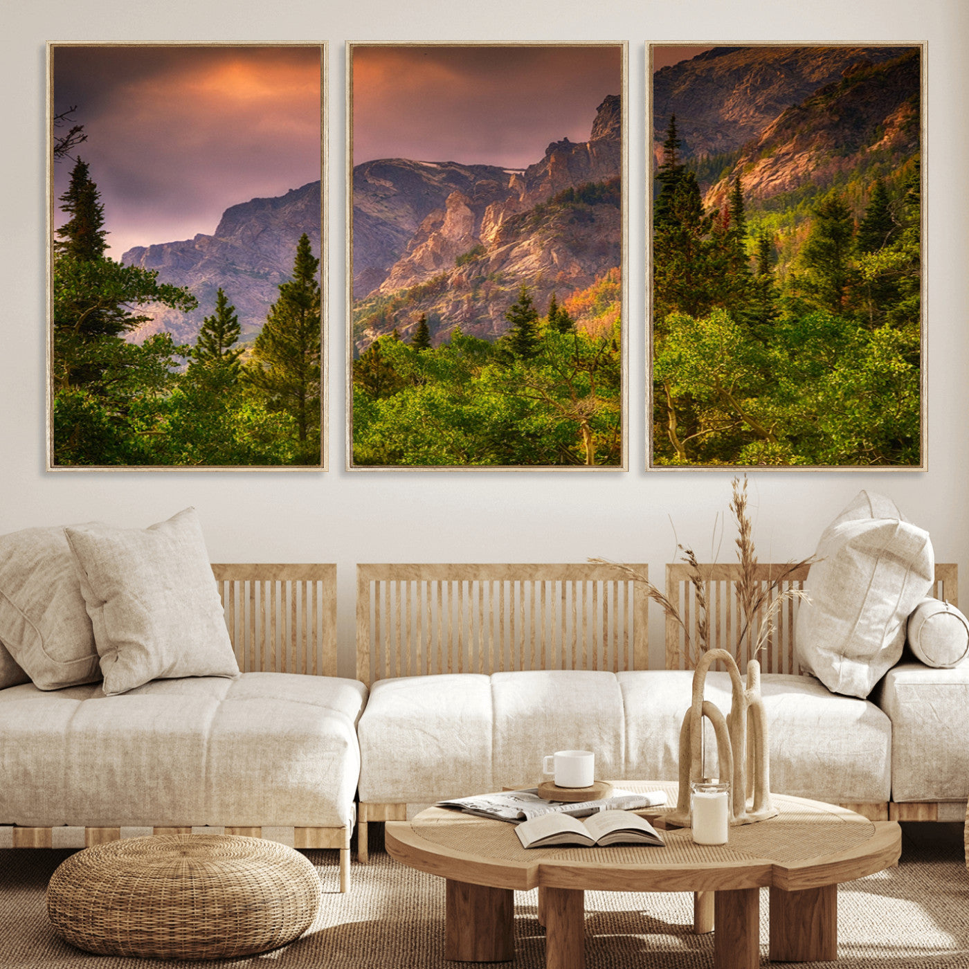 81684-MGV-FC-60X30-3P_Natural-Colorado Rockies Mountains Wall Art Canvas Print | Ready to Hang Framed Mountain Landscape