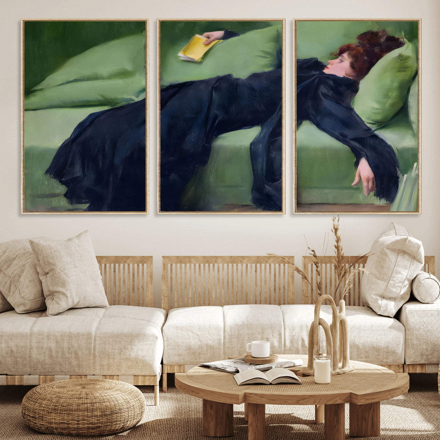 17725-MGV-FC-60X30-3P_Natural-Decadent Girl by Ramon Casas Wall Art Canvas Print, Framed Decadent Girl Canvas Print