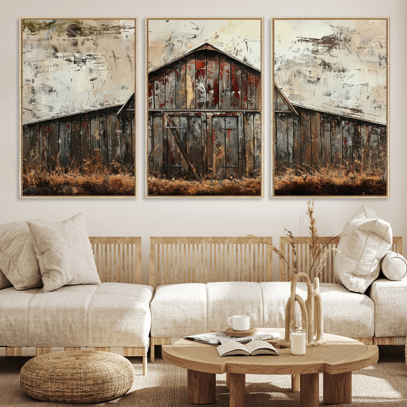 94486-MGV-FC-60X30-3P_Natural-Rustic Barn Wall Art | Farmhouse Wall Decor Canvas Print | Ready to Hang Barn Decor for Cabin or