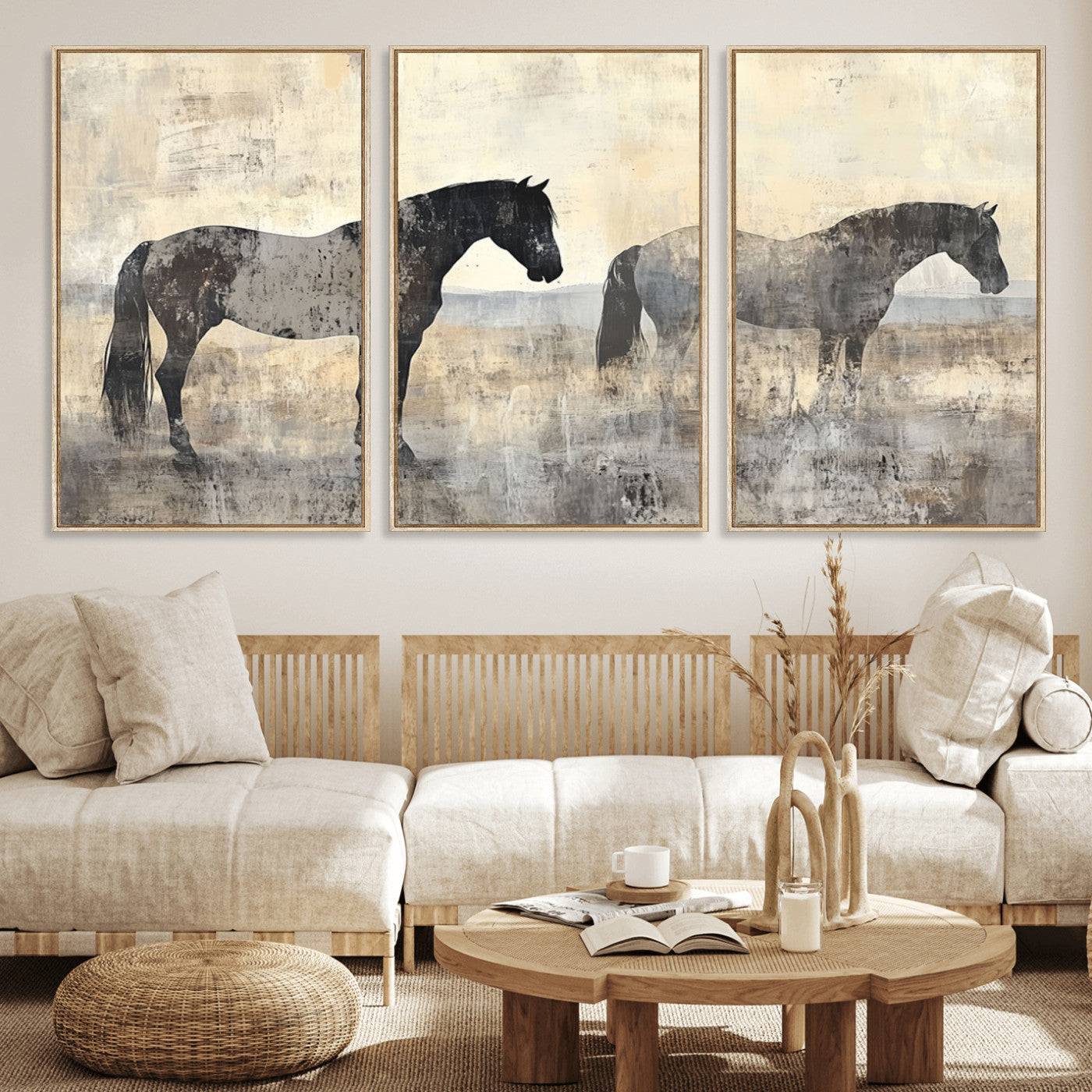 81988-MGV-FC-60X30-3P_Natural-Vintage Horses Wall Art Canvas Print