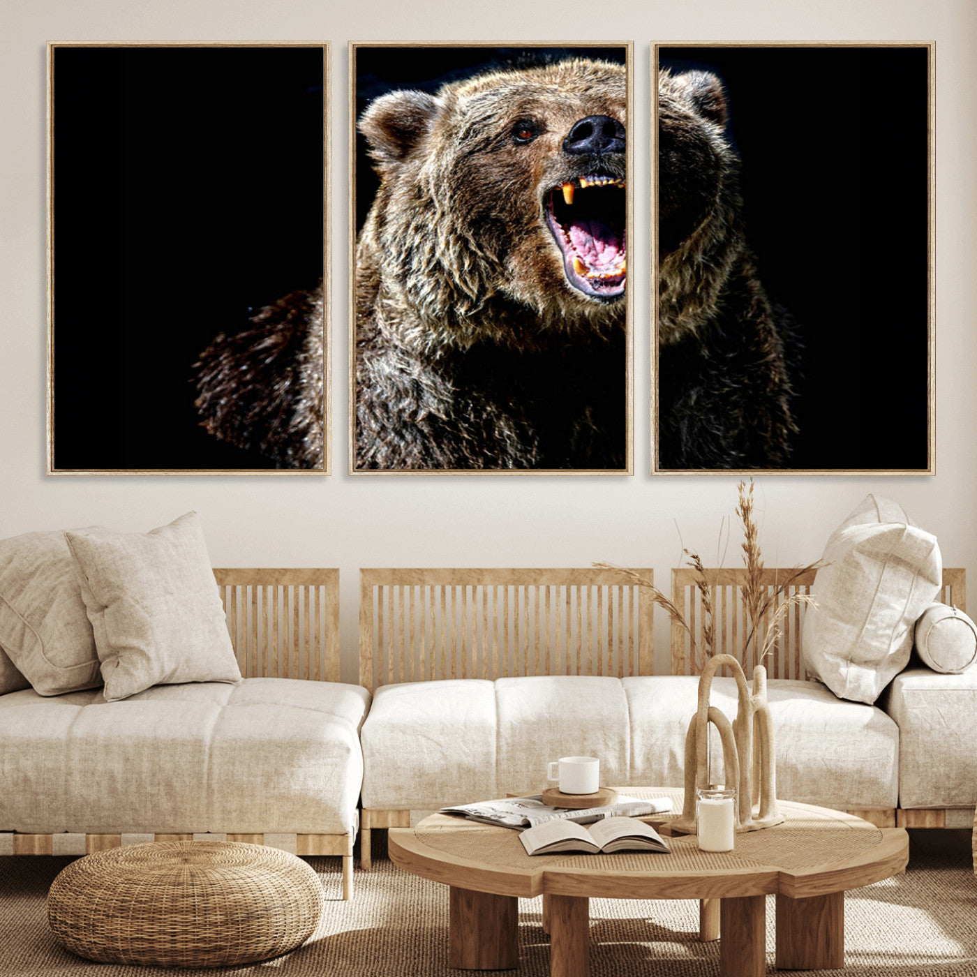 17625-MGV-CV-36X24-Grizzly Bear Canvas Print | Wildlife Wall Art for Cabin Decor | Ready to Hang Framed