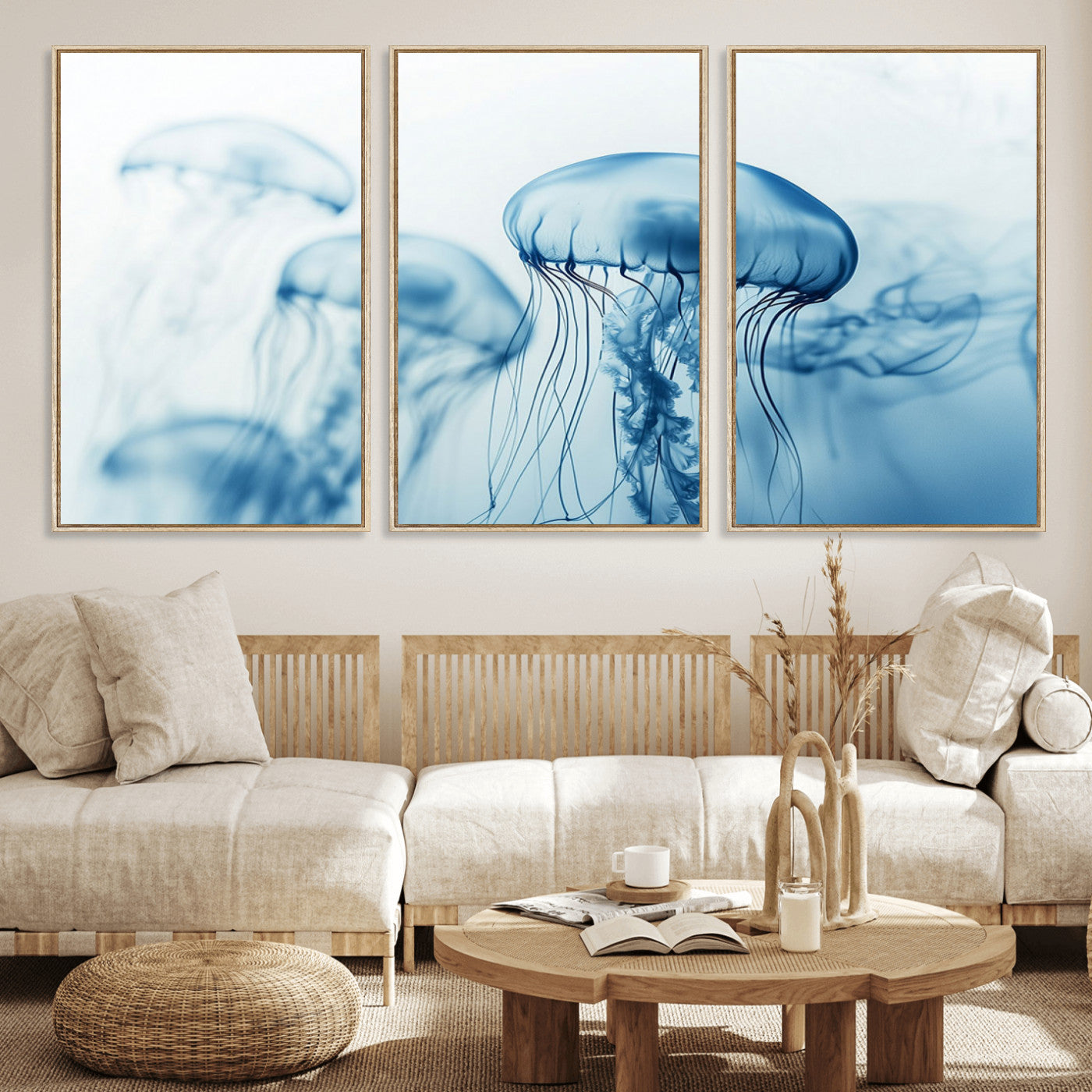 87333-MGV-FC-60X30-3P_Natural-Blue Jellyfish Wall Art Canvas Print