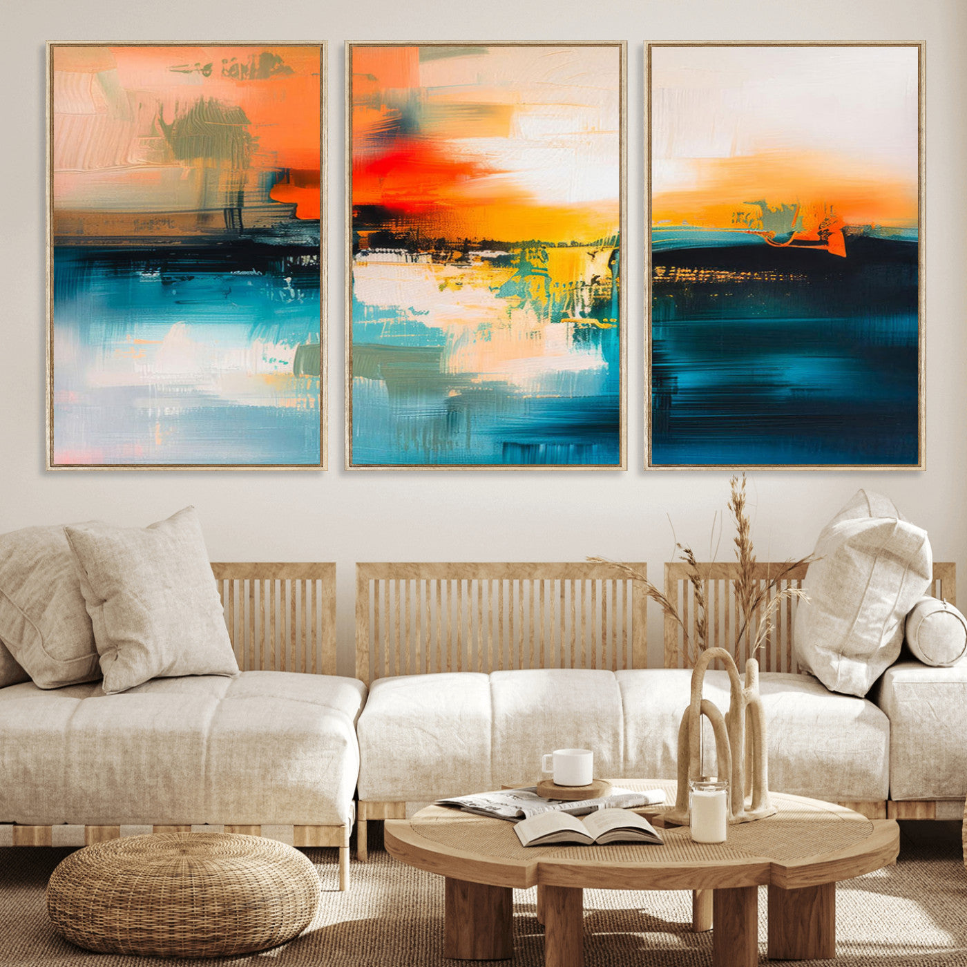 37083-MGV-FC-60X30-3P_Natural-Colorful Abstract Wall Art | Bold Modern Canvas Print | Ready to Hang and Framed for Living Room or