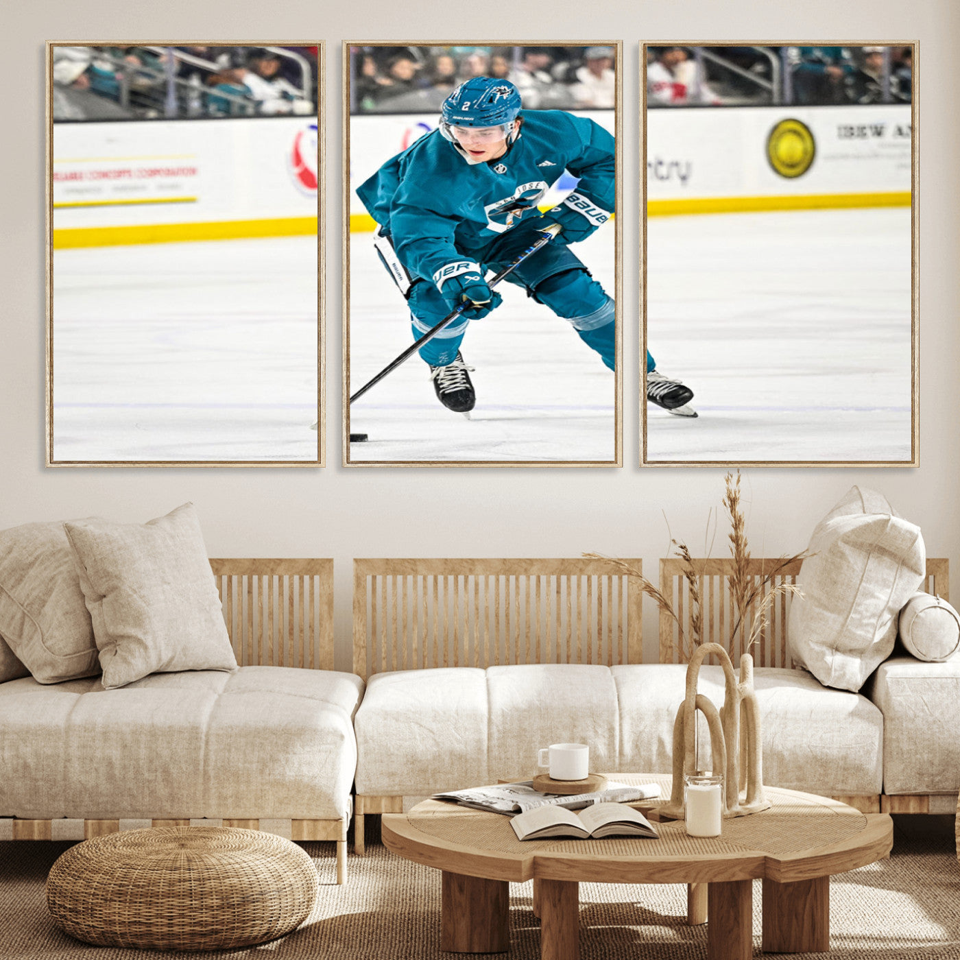 69179-MGV-FC-60X30-3P_Natural-San Jose Sharks Ice Hockey Player Wall Art Canvas Print