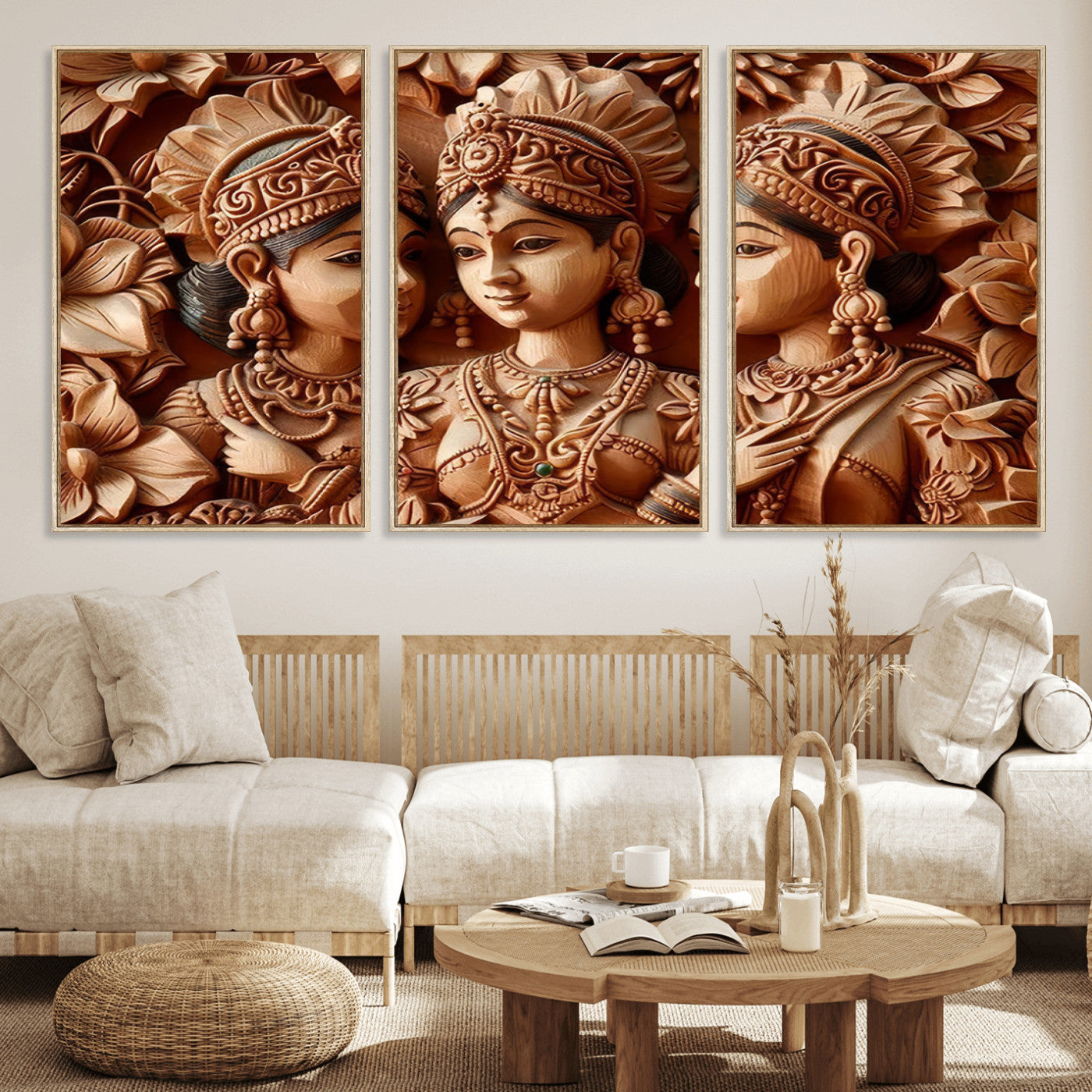 89522-MGV-FC-60X30-3P_Natural-Indian Woman Statue Wall Art Canvas Print