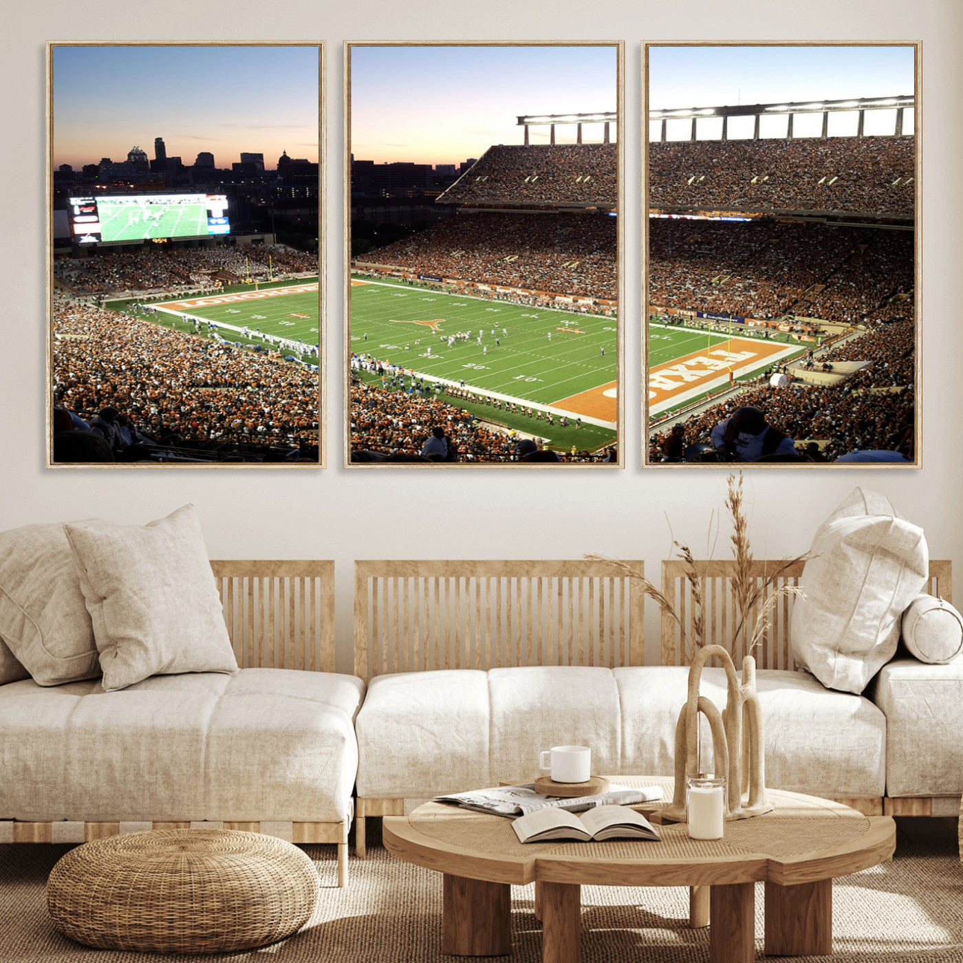 11455-MGV-FC-60X30-3P_Natural-Darrell K Royal-Texas Memorial Stadium Canvas Wall Art - Texas Longhorns Football Match