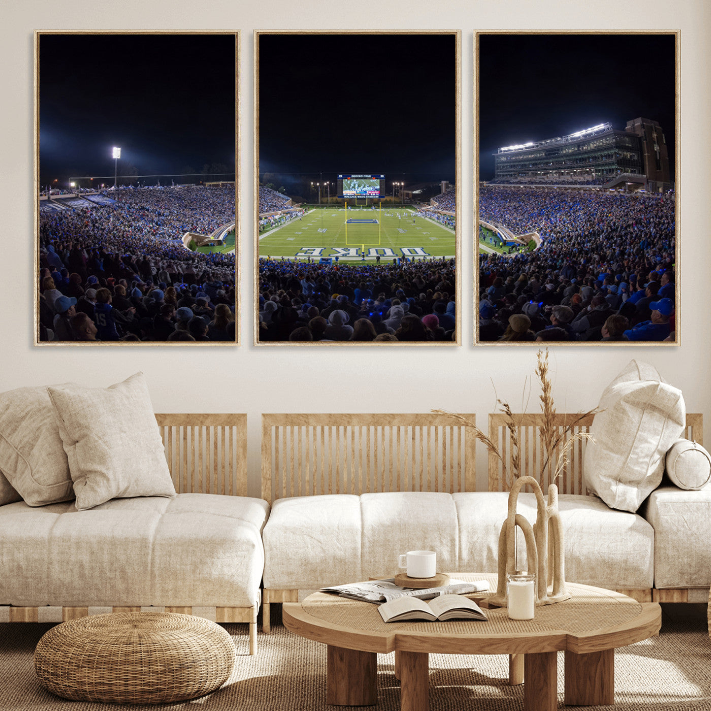 21070-MGV-FC-60X30-3P_Natural-Duke University Blue Devils Football Team Print - Durham Wallace Wade Stadium Wall Art Canvas Print