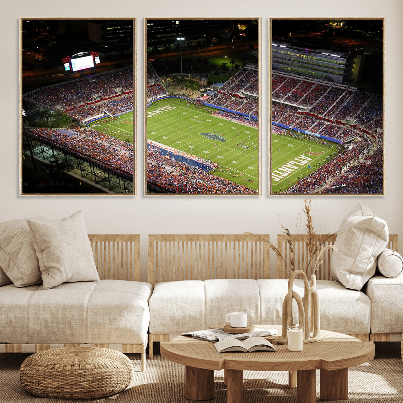 12682-MGV-FC-60X30-3P_Natural-Florida Atlantic University Owls Canvas Print, Football Team Print - Boca Raton FAU Stadium Wall Art