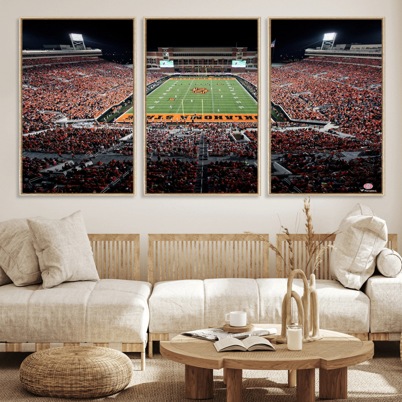 81675-MGV-FC-60X30-3P_Natural-Boone Pickens Stadium Wall Art Oklahoma State Cowboys Print Framed Sports Canvas Art for Home, Office, Living Room