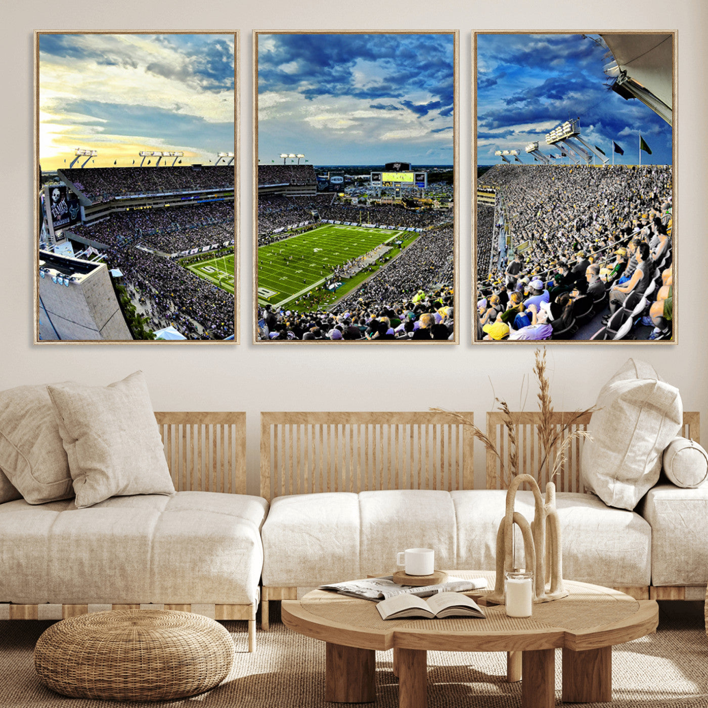 23788-MGV-FC-60X30-3P_Natural-Framed USF Bulls Football Team Print - Tampa Raymond James Stadium Wall Art Canvas Print