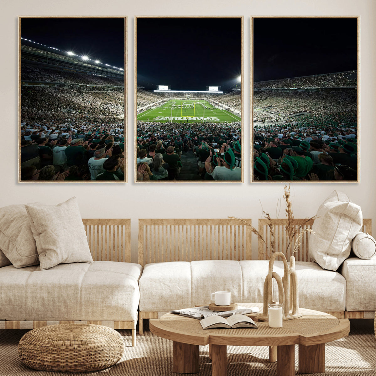 57523-PAN-FL-20X10 - Framed Michigan State Spartans Football Team Print - East Lansing Spartan Stadium Wall Art Canvas