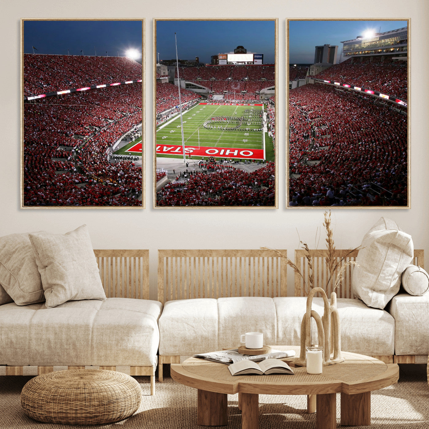 98743-MGV-FC-60X30-3P_Natural-Ohio State University Buckeyes Football Team Print - Columbus Ohio Stadium Wall Art Canvas Print